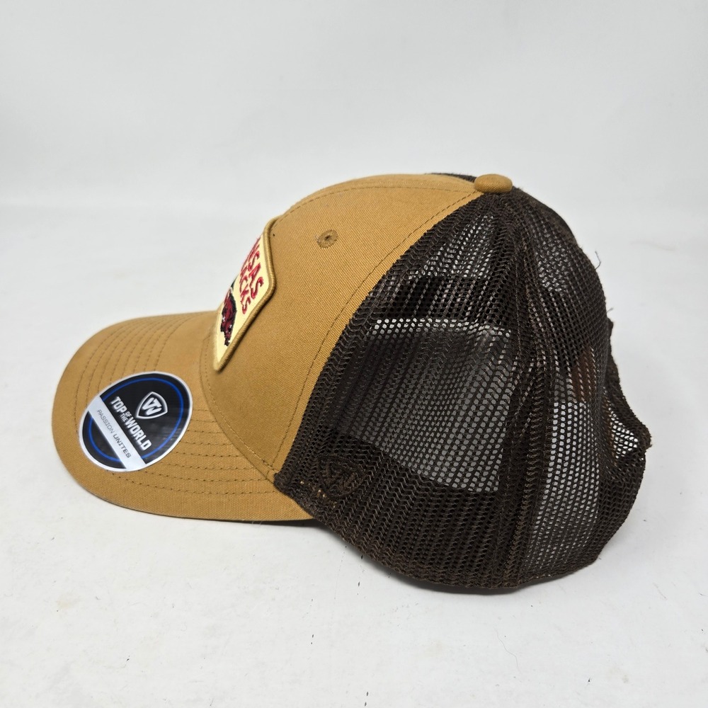 Top of the World Arkansas Razorbacks Trucker Hat Tan Brown Plaid Brim Snapback - Picture 2 of 5